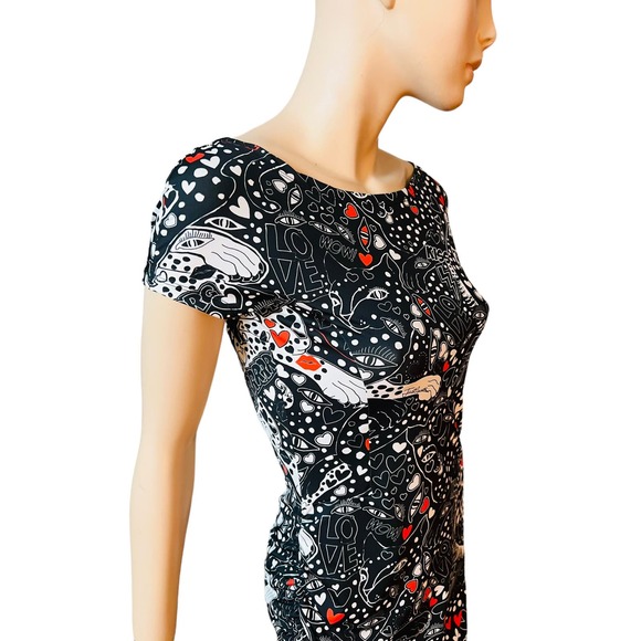 Just Cavalli Black Punk Rock Print Dress Stretchy Fabric Size 44 Fit Medium - Picture 1 of 15
